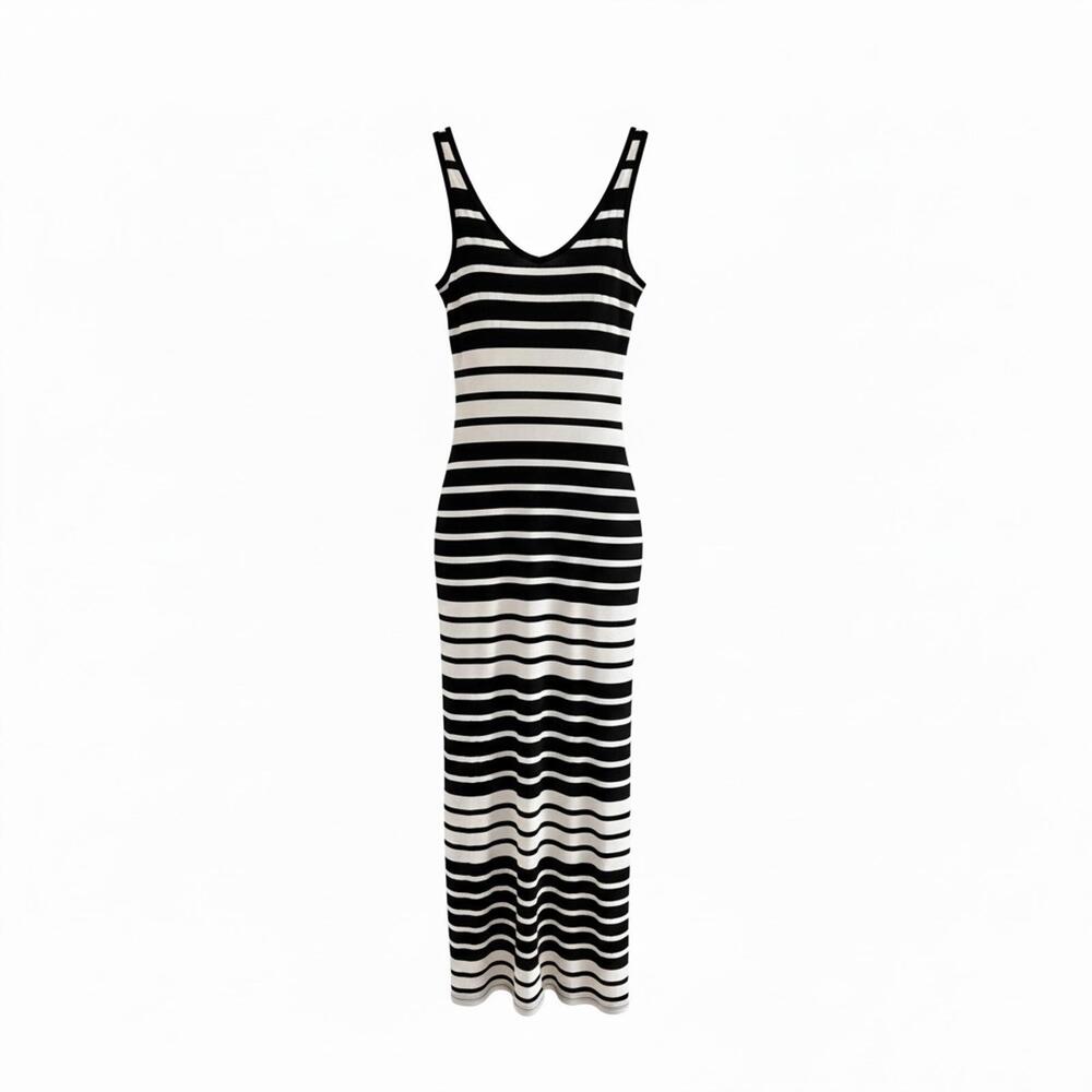 Dynamite XS Striped Maxi Dress Black White Minimalist Bodycon Spring Summer Chic